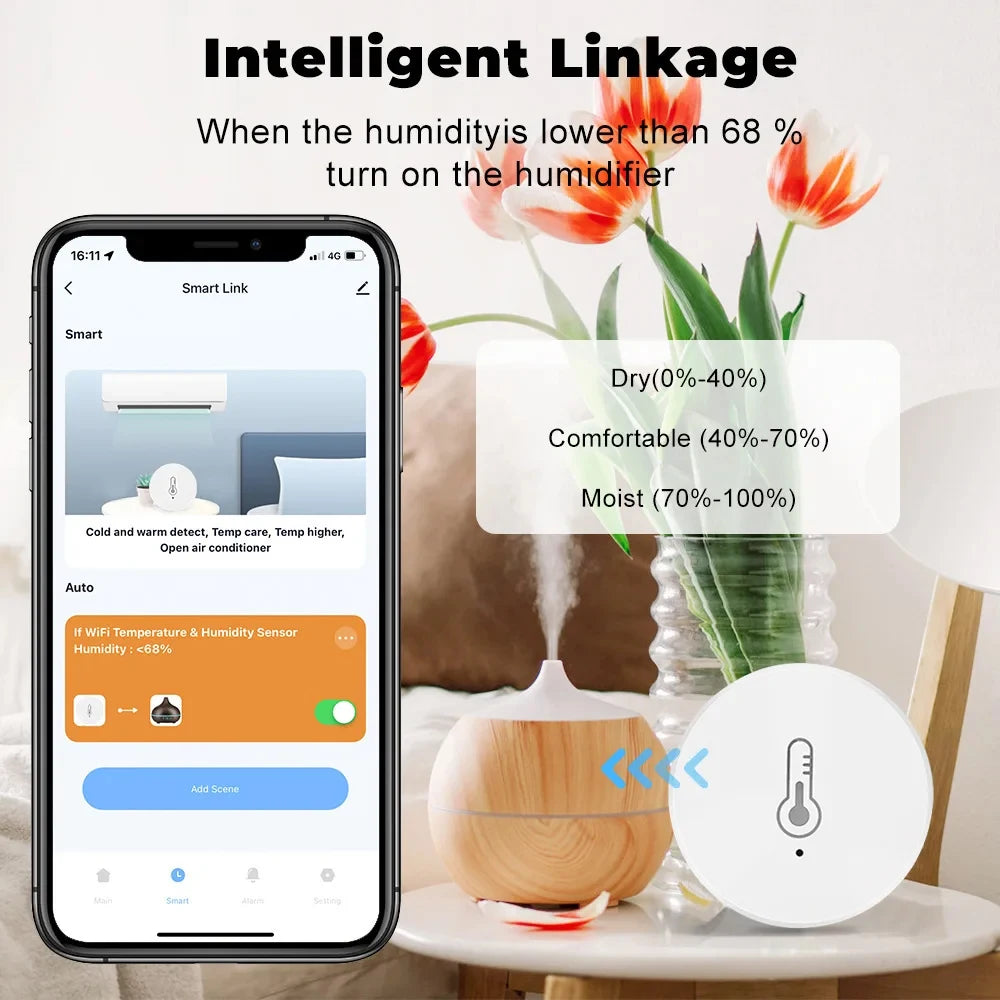 Tuya Zigbee Smart Temperature and Humidity Sensor Compatible with Smart Life, Alexa, and Google Assistant