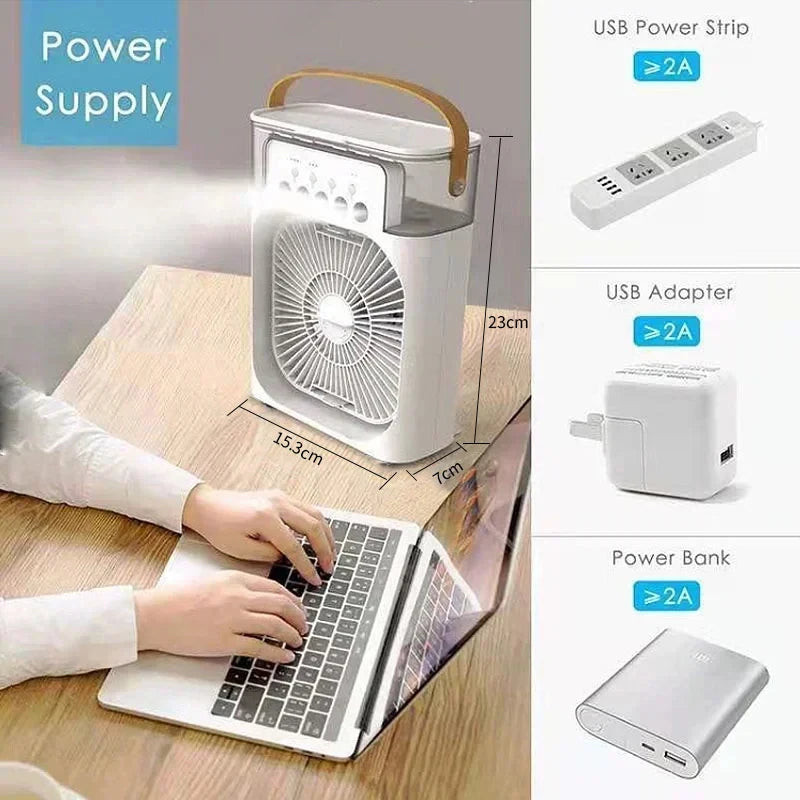 3-in-1 Portable Air Conditioner and Humidifier with LED Night Light for Home and Office Use