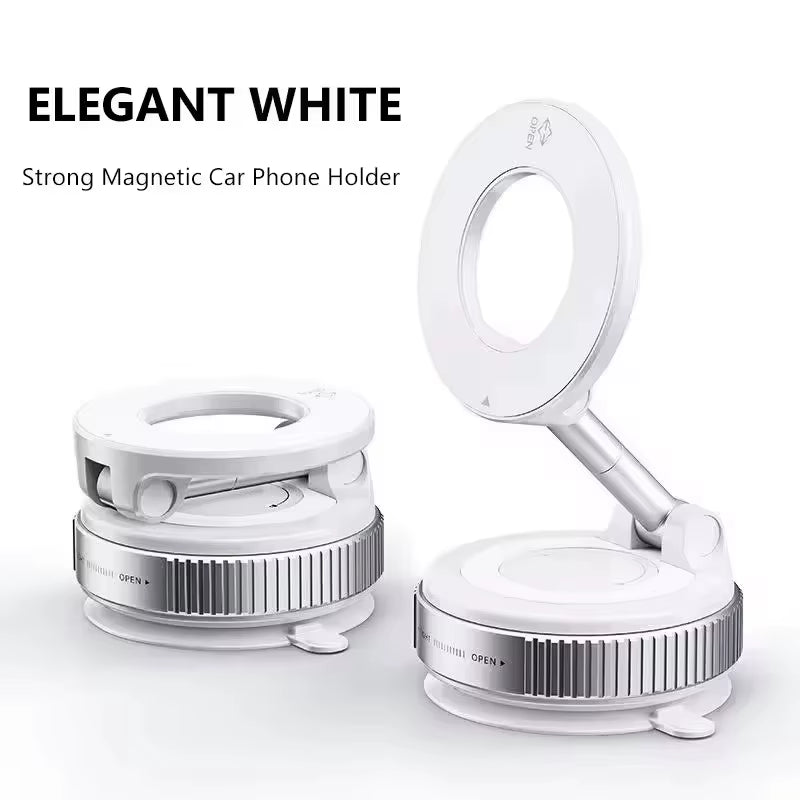 Premium Magnetic Car Phone Holder with Foldable MagSafe Design - 360° Adjustable Vacuum Mount for Versatile Use in Car, Desk, and Bathroom