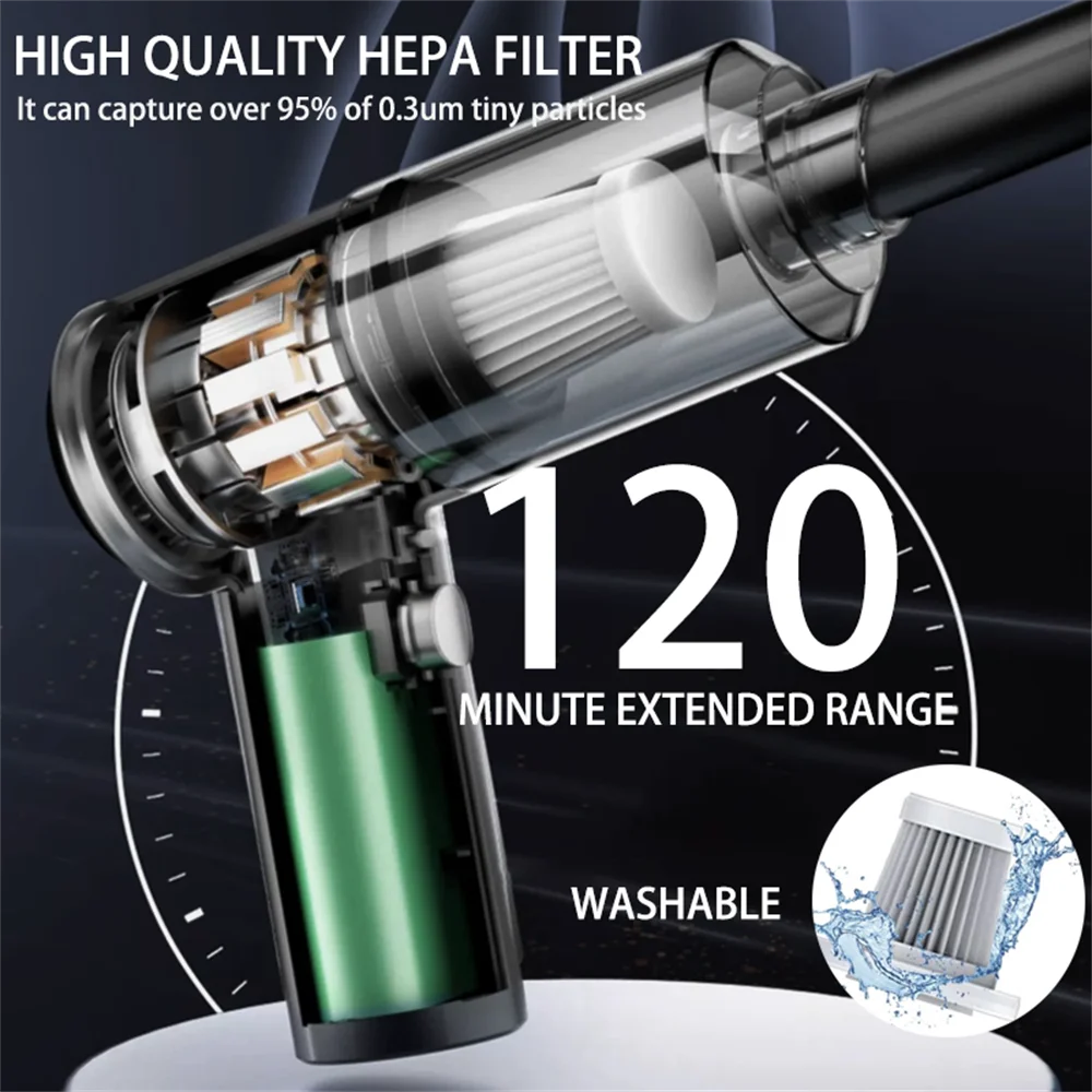 Ultimate Portable Cordless Handheld Car Vacuum Cleaner - 15,000Pa Suction Power & Versatile Dual Blowing Function for Home, Office, and Pet Care