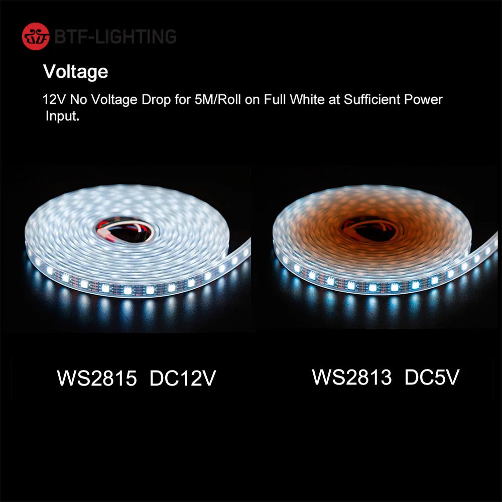 Transform Your Space with the Versatile WS2815 DC12V Individually Addressable RGB LED Strip Light – Choose from 30, 60, 100, or 144 LEDs for Stunning Custom Lighting!