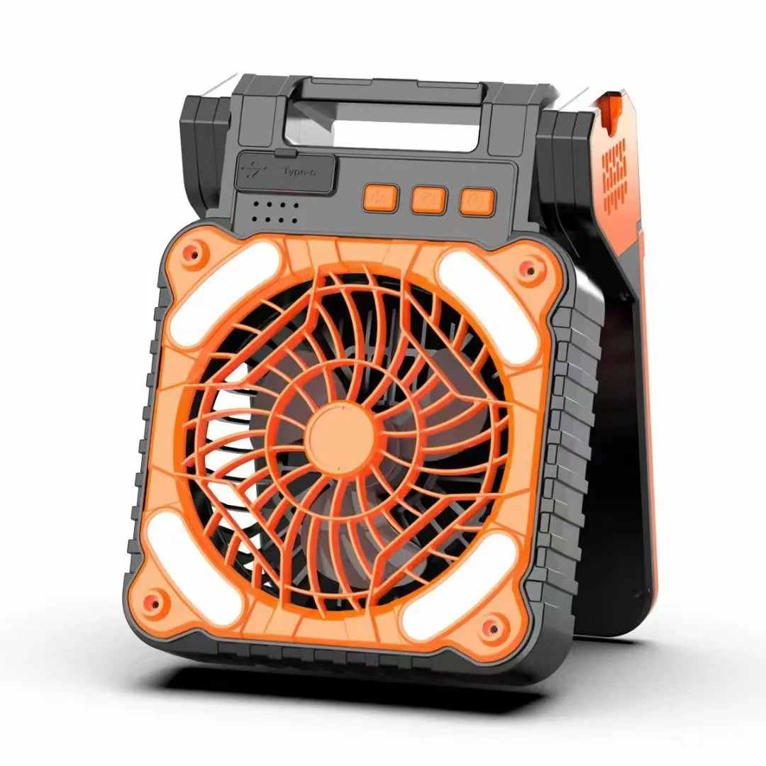 Portable Solar-Powered Fan with 7800mAh LED Lantern, Rechargeable Camping Fan, 4 Speed Settings, 90° Folding Design