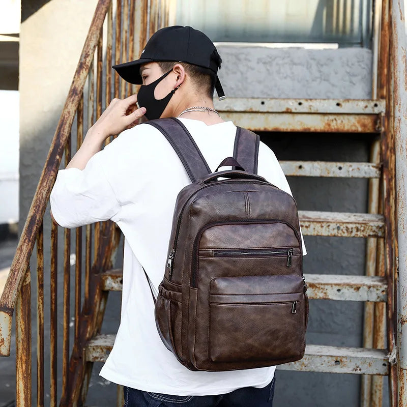 Stylish and Functional PU Leather USB Charging Backpack for Men - Perfect for School, Travel, and Everyday Use