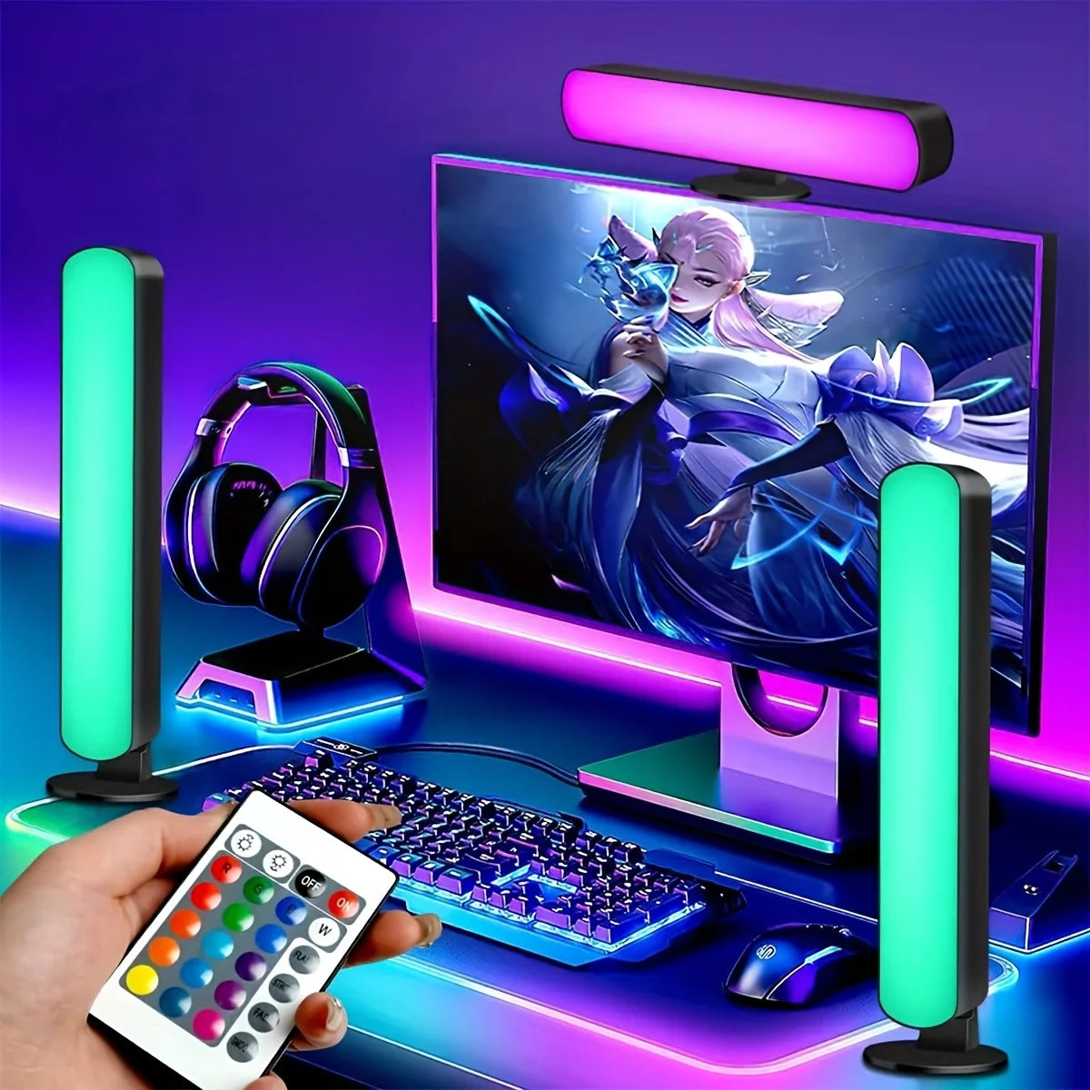 Transform Your Space with the Smart LED Table Lamp - Remote-Controlled RGB Lighting in 16 Colors for Gaming and Decoration