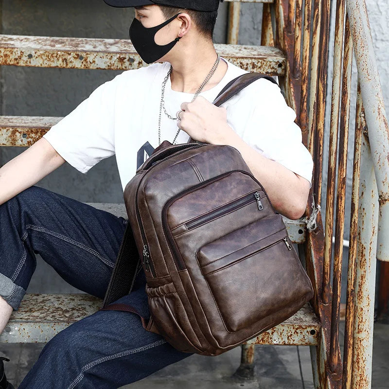 Stylish and Functional PU Leather USB Charging Backpack for Men - Perfect for School, Travel, and Everyday Use