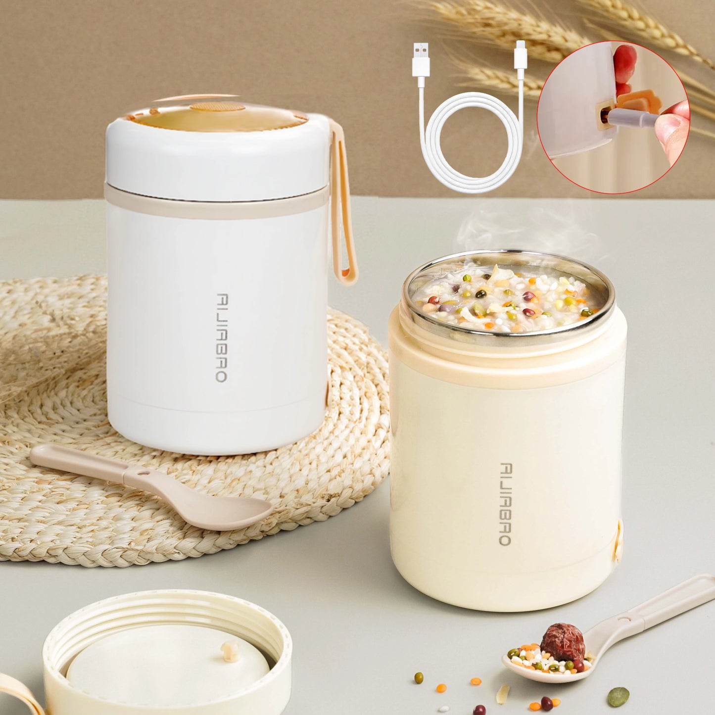 600ML USB Electric Heating Lunch Box - Portable Stainless Steel Food Warmer for Picnic and Milk Drinks, Compatible with 5V, 12V, and 24V Power Sources