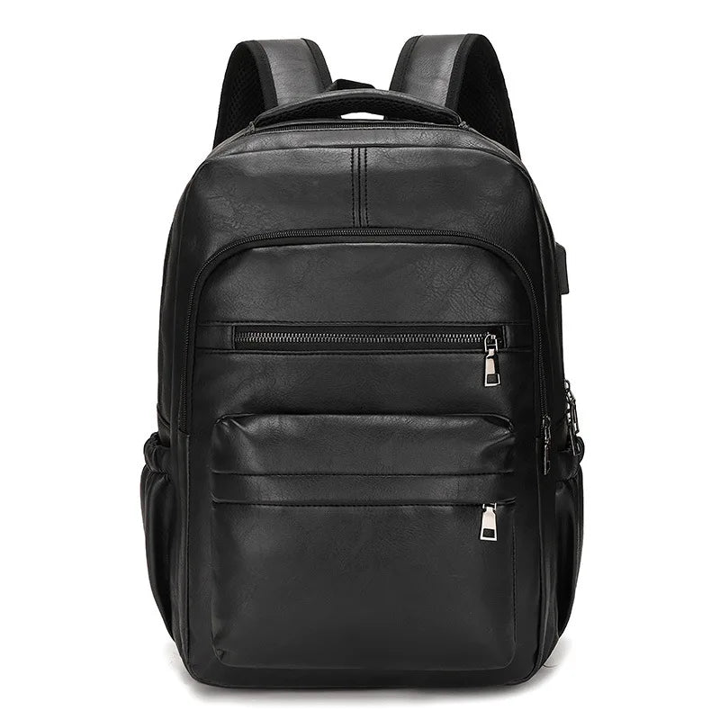 Stylish and Functional PU Leather USB Charging Backpack for Men - Perfect for School, Travel, and Everyday Use