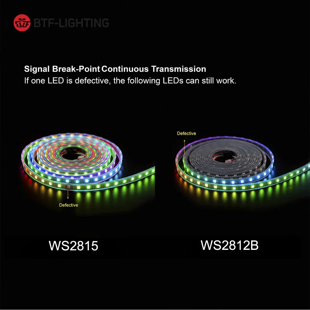 Transform Your Space with the Versatile WS2815 DC12V Individually Addressable RGB LED Strip Light – Choose from 30, 60, 100, or 144 LEDs for Stunning Custom Lighting!