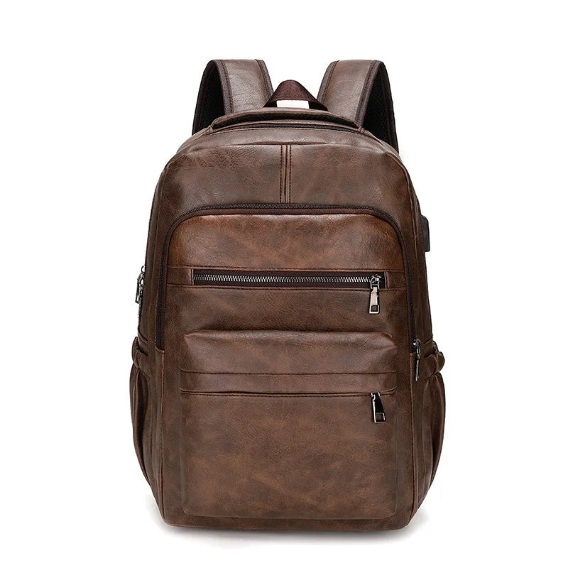 Stylish and Functional PU Leather USB Charging Backpack for Men - Perfect for School, Travel, and Everyday Use