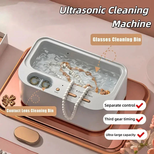 Revitalize Your Jewelry with the 48kHz Ultrasonic Cleaner - Dual Bins & Adjustable Vibration for Effortless Home Care