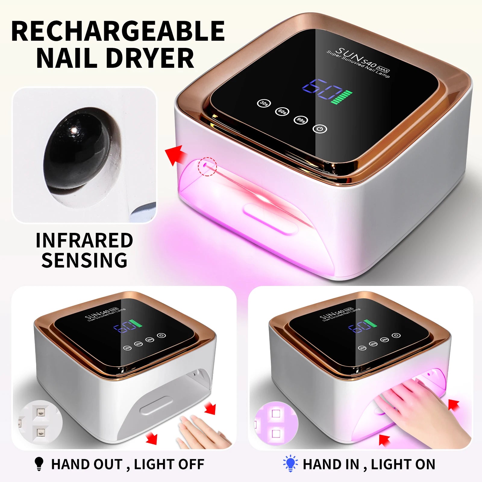 Experience Professional Nail Care Anywhere with Our Advanced Rechargeable UV LED Nail Lamp – 57 Beads for Quick Gel Curing!
