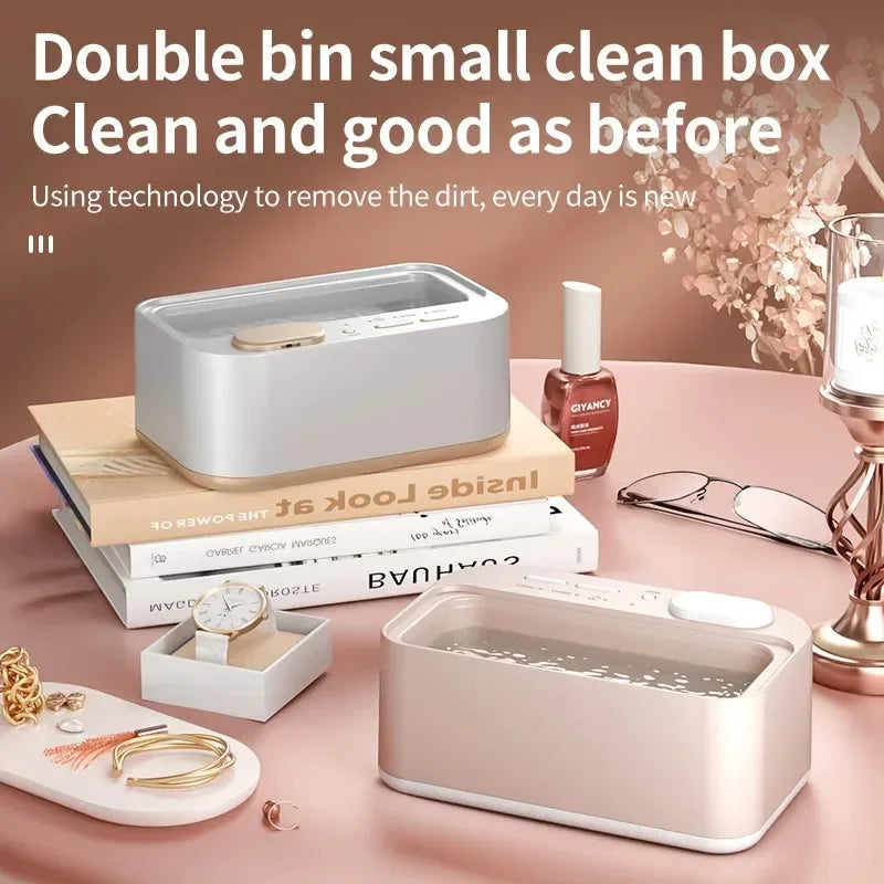 Revitalize Your Jewelry with the 48kHz Ultrasonic Cleaner - Dual Bins & Adjustable Vibration for Effortless Home Care