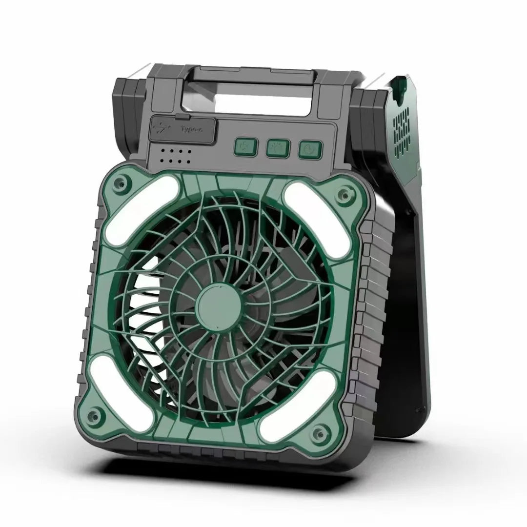 Portable Solar-Powered Fan with 7800mAh LED Lantern, Rechargeable Camping Fan, 4 Speed Settings, 90° Folding Design
