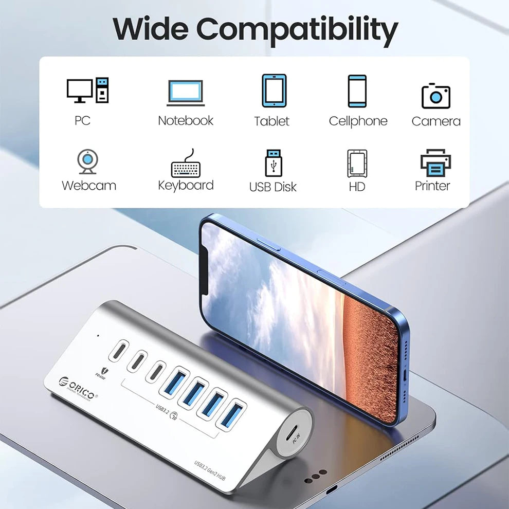 10Gbps USB 3.2 Type-C Docking Station Hub with PD60W Charging Adapter and Multi-Port Switch for PC and Laptop Accessories