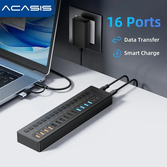 16-Port USB-C Splitter and Extender Hub for MacBook Pro - Ideal for Keyboard, Mouse, and Printer Connectivity