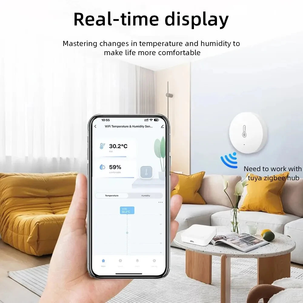 Tuya Zigbee Smart Temperature and Humidity Sensor Compatible with Smart Life, Alexa, and Google Assistant