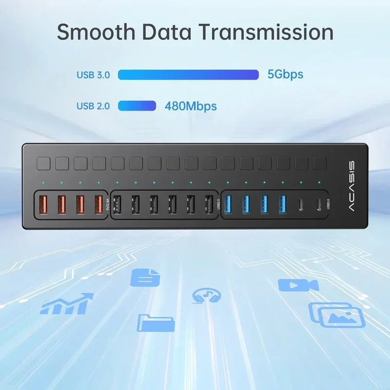 16-Port USB-C Splitter and Extender Hub for MacBook Pro - Ideal for Keyboard, Mouse, and Printer Connectivity