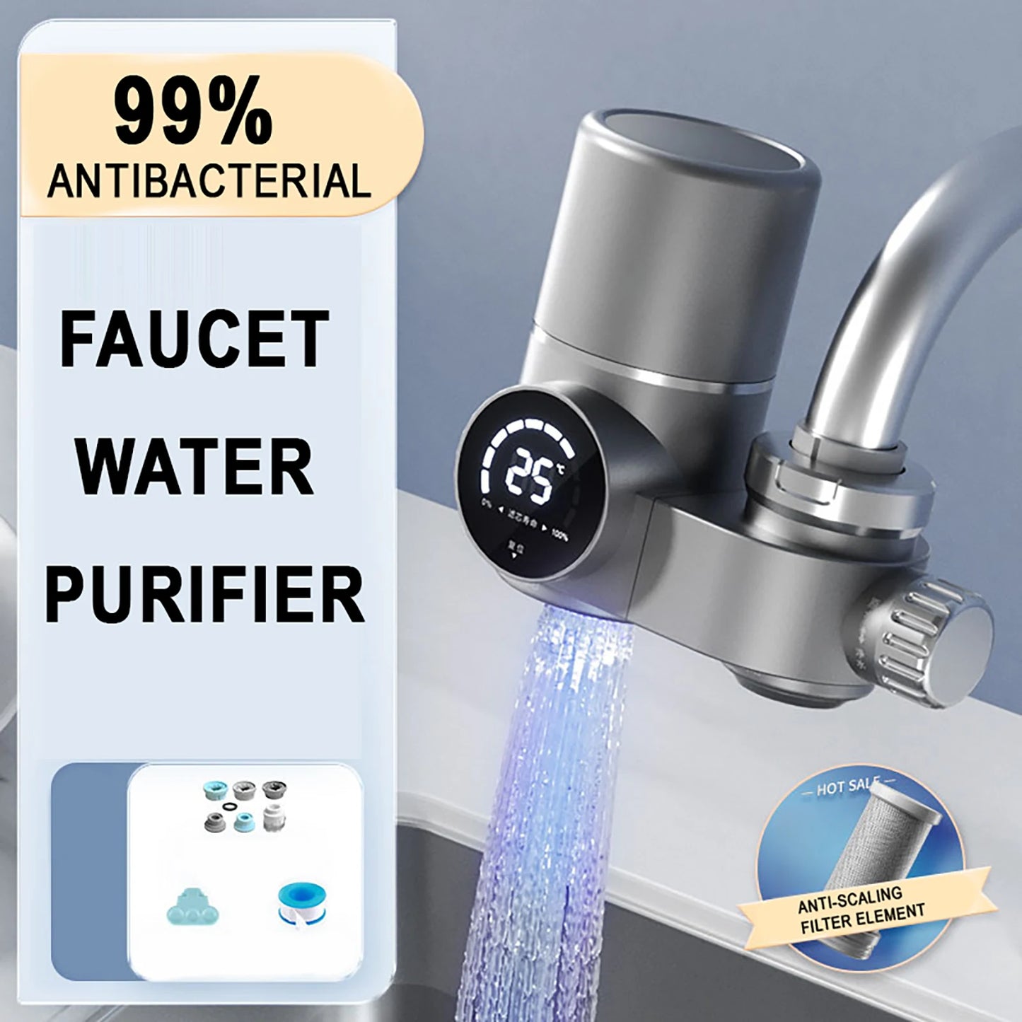 Faucet Extender Water Filter with UV Light and LED Display for Kitchen Anti-Scaling and Sterilization