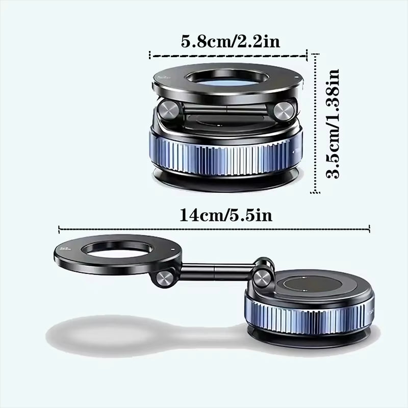Premium Magnetic Car Phone Holder with Foldable MagSafe Design - 360° Adjustable Vacuum Mount for Versatile Use in Car, Desk, and Bathroom