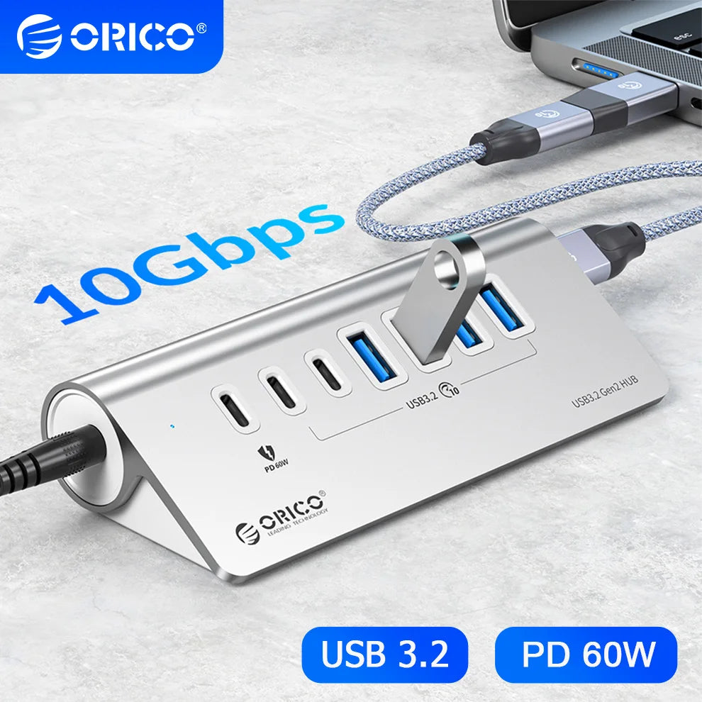 10Gbps USB 3.2 Type-C Docking Station Hub with PD60W Charging Adapter and Multi-Port Switch for PC and Laptop Accessories