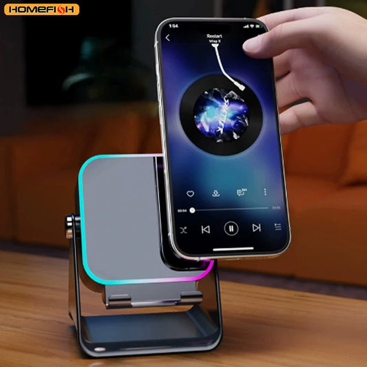 5-in-1 Wireless Induction Speaker with 8-Mode RGB Lighting and Surround Sound - Portable Bluetooth Phone Stand