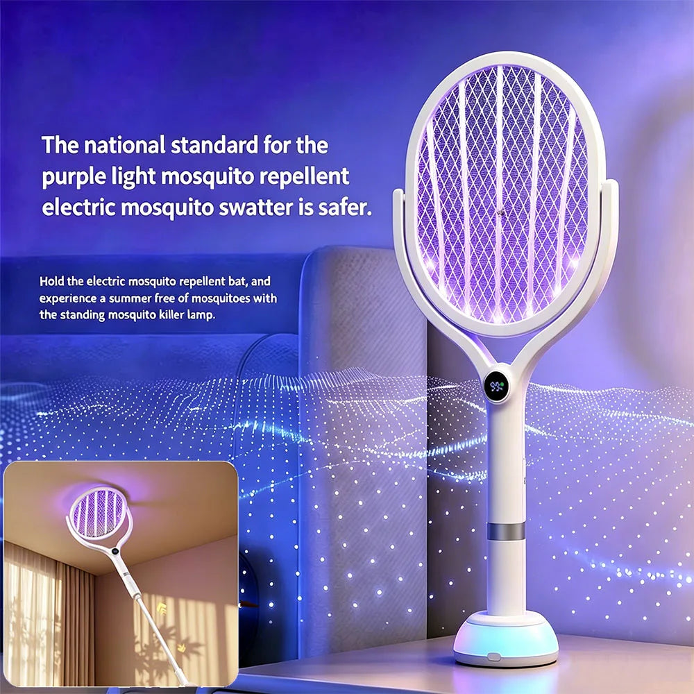 Rechargeable Telescopic Electric Mosquito Swatter with Type-C Charging - Automatic Handheld Bug Zapper for Indoor and Outdoor Use