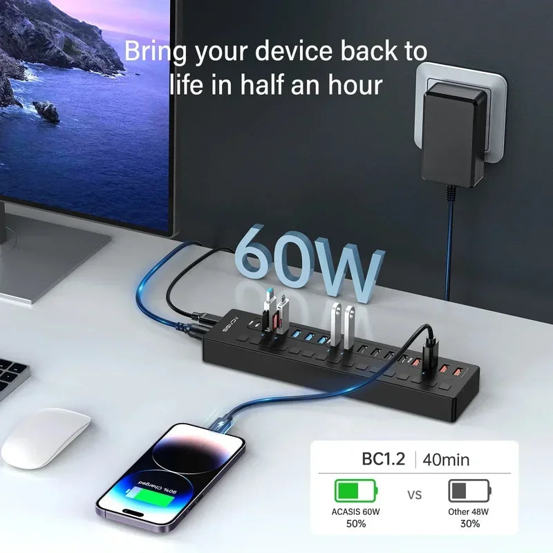 16-Port USB-C Splitter and Extender Hub for MacBook Pro - Ideal for Keyboard, Mouse, and Printer Connectivity