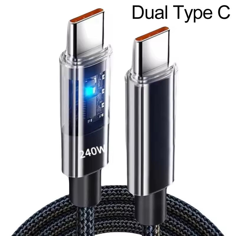240W Nylon USB Type-C Fast Charging Cable with LED Digital Display for Samsung, Xiaomi, Huawei, and Honor Devices