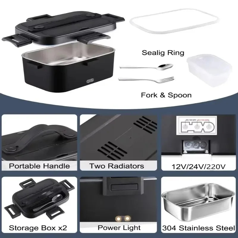 1.8L 3-in-1 Portable Electric Food Heater with Insulated Carry Bag - 75W Leakproof Heated Lunch Box for Car, Truck, and Office Use
