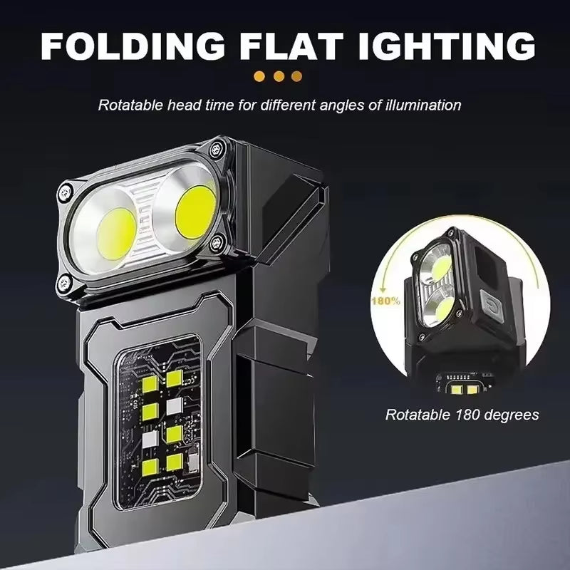 Tactical Portable EDC Mini LED Work Light - Rechargeable Flashlight for Outdoor Camping and Hiking with Molle Compatibility