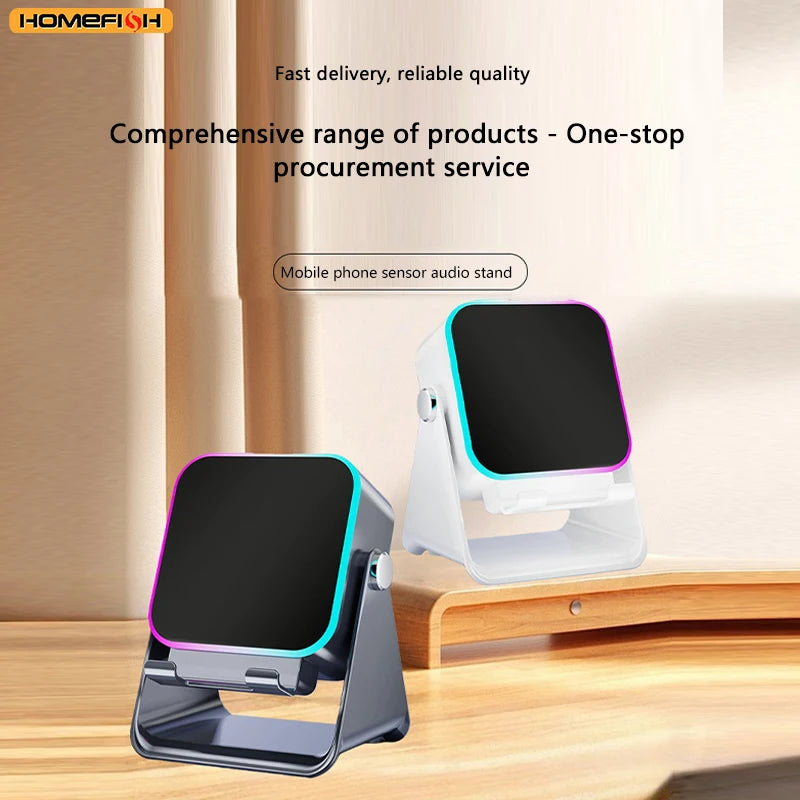 5-in-1 Wireless Induction Speaker with 8-Mode RGB Lighting and Surround Sound - Portable Bluetooth Phone Stand
