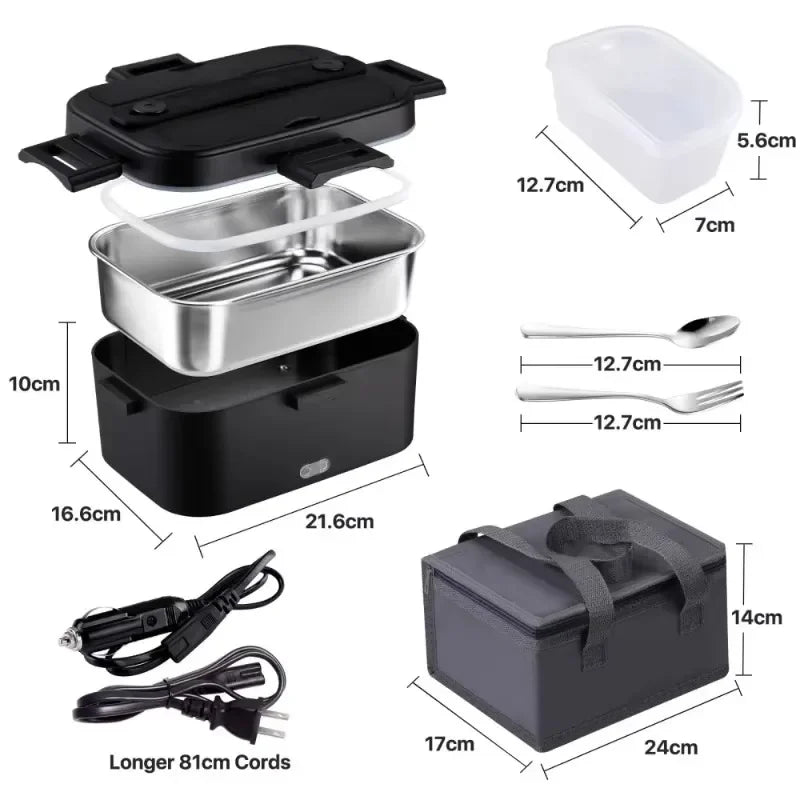 1.8L 3-in-1 Portable Electric Food Heater with Insulated Carry Bag - 75W Leakproof Heated Lunch Box for Car, Truck, and Office Use