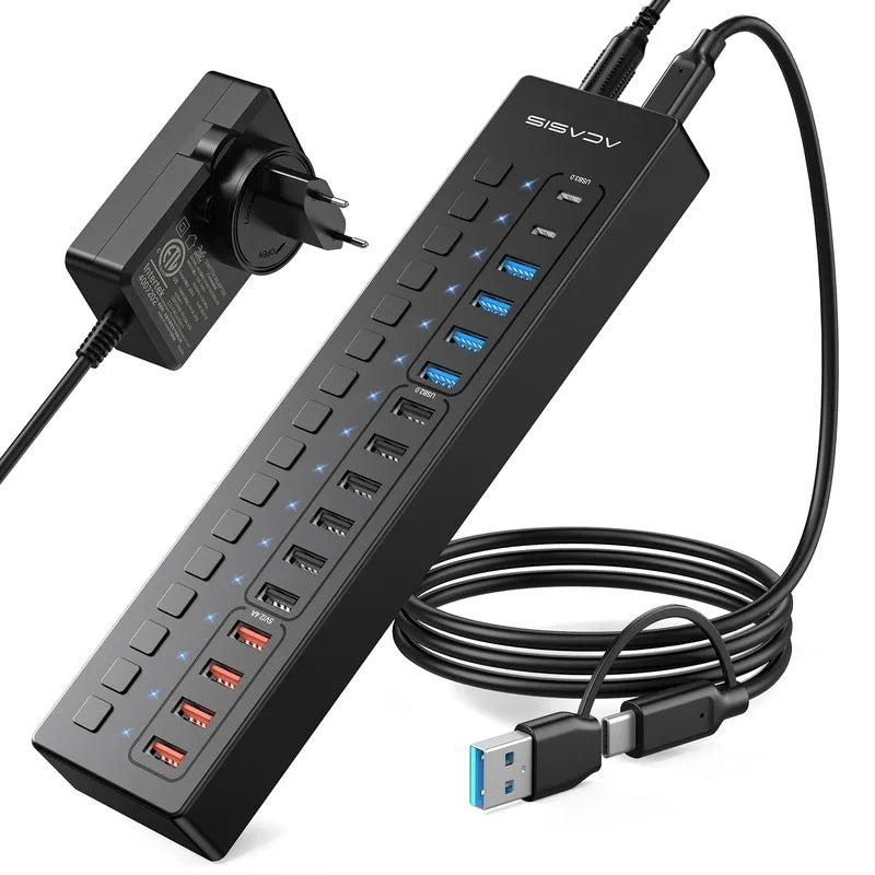 16-Port USB-C Splitter and Extender Hub for MacBook Pro - Ideal for Keyboard, Mouse, and Printer Connectivity