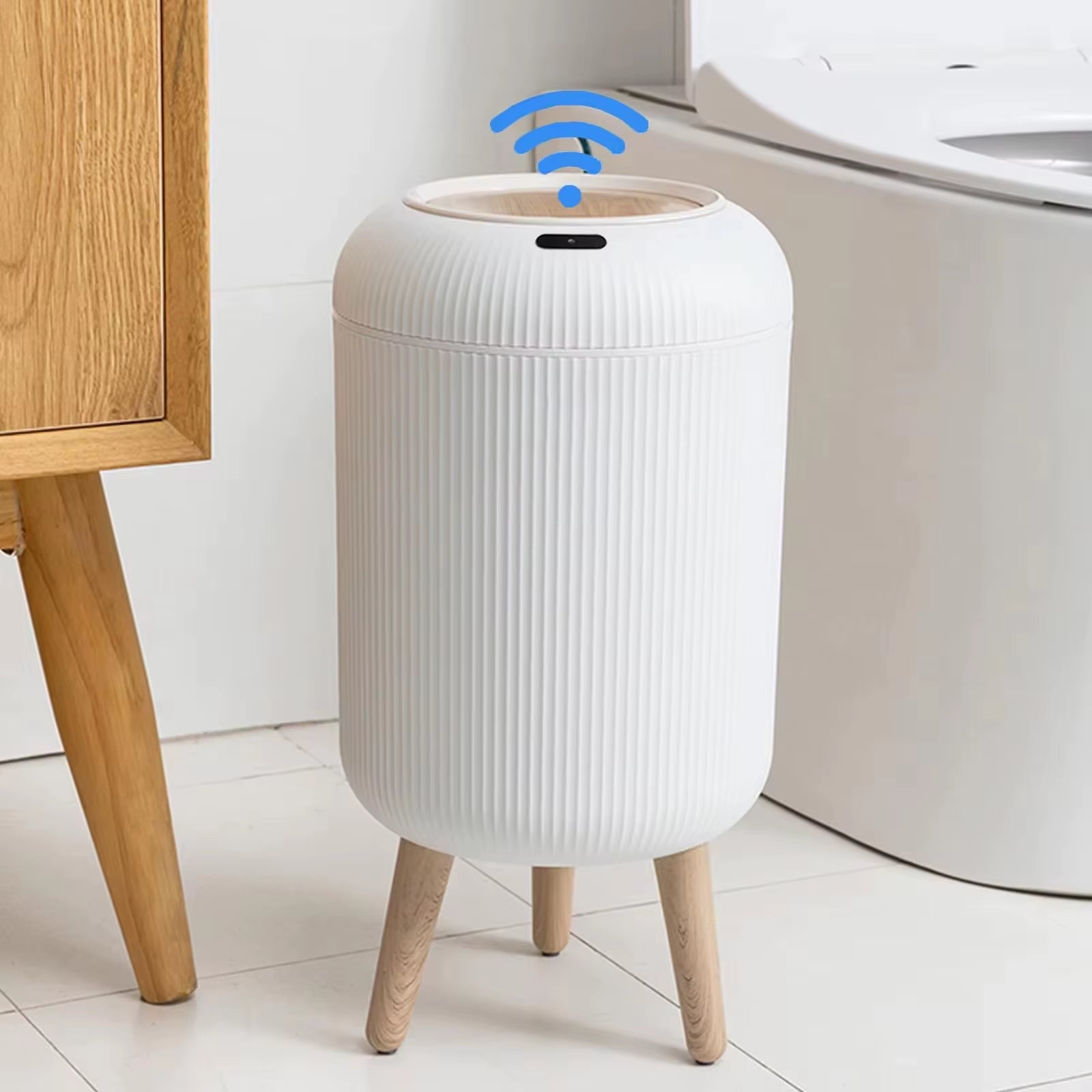 Smart Motion Sensor Trash Can with Lid - Compact Plastic Design for Bedroom, Bathroom, Kitchen, and Office Use