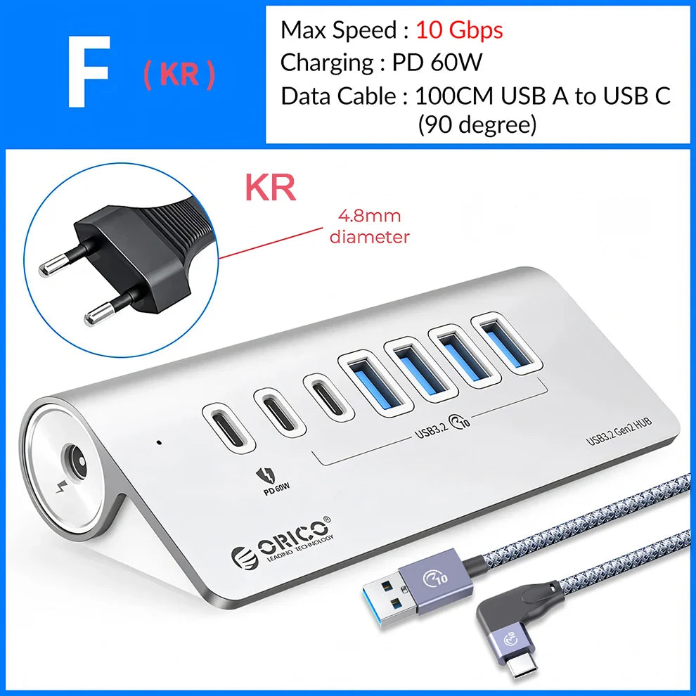 10Gbps USB 3.2 Type-C Docking Station Hub with PD60W Charging Adapter and Multi-Port Switch for PC and Laptop Accessories