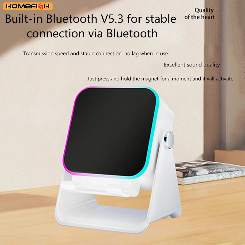 5-in-1 Wireless Induction Speaker with 8-Mode RGB Lighting and Surround Sound - Portable Bluetooth Phone Stand