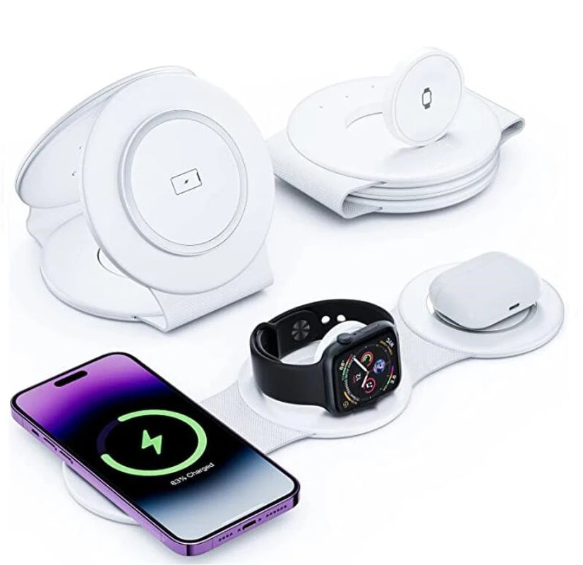 3-in-1 Magnetic Wireless Charging Station - 30W Fast Charging Pad and Foldable Stand for iPhone 16-12 and Apple Watch Series 8-7