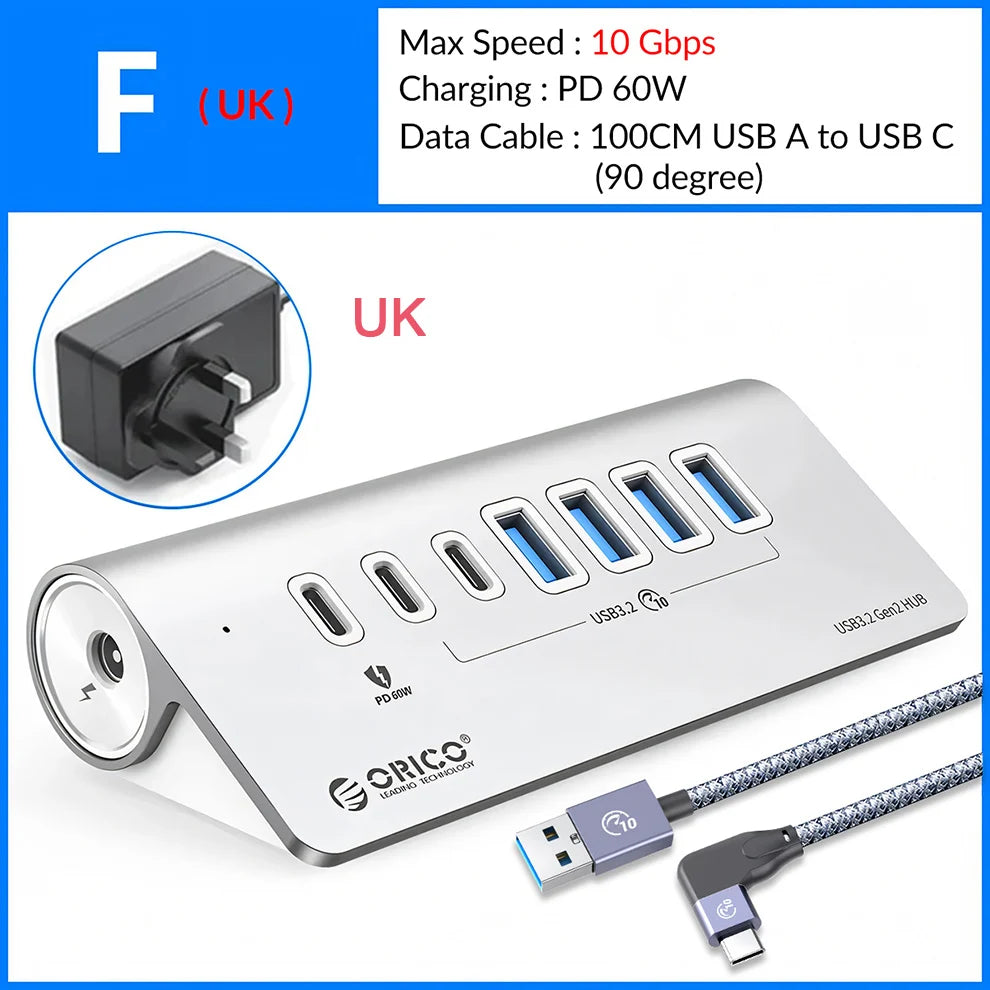 10Gbps USB 3.2 Type-C Docking Station Hub with PD60W Charging Adapter and Multi-Port Switch for PC and Laptop Accessories