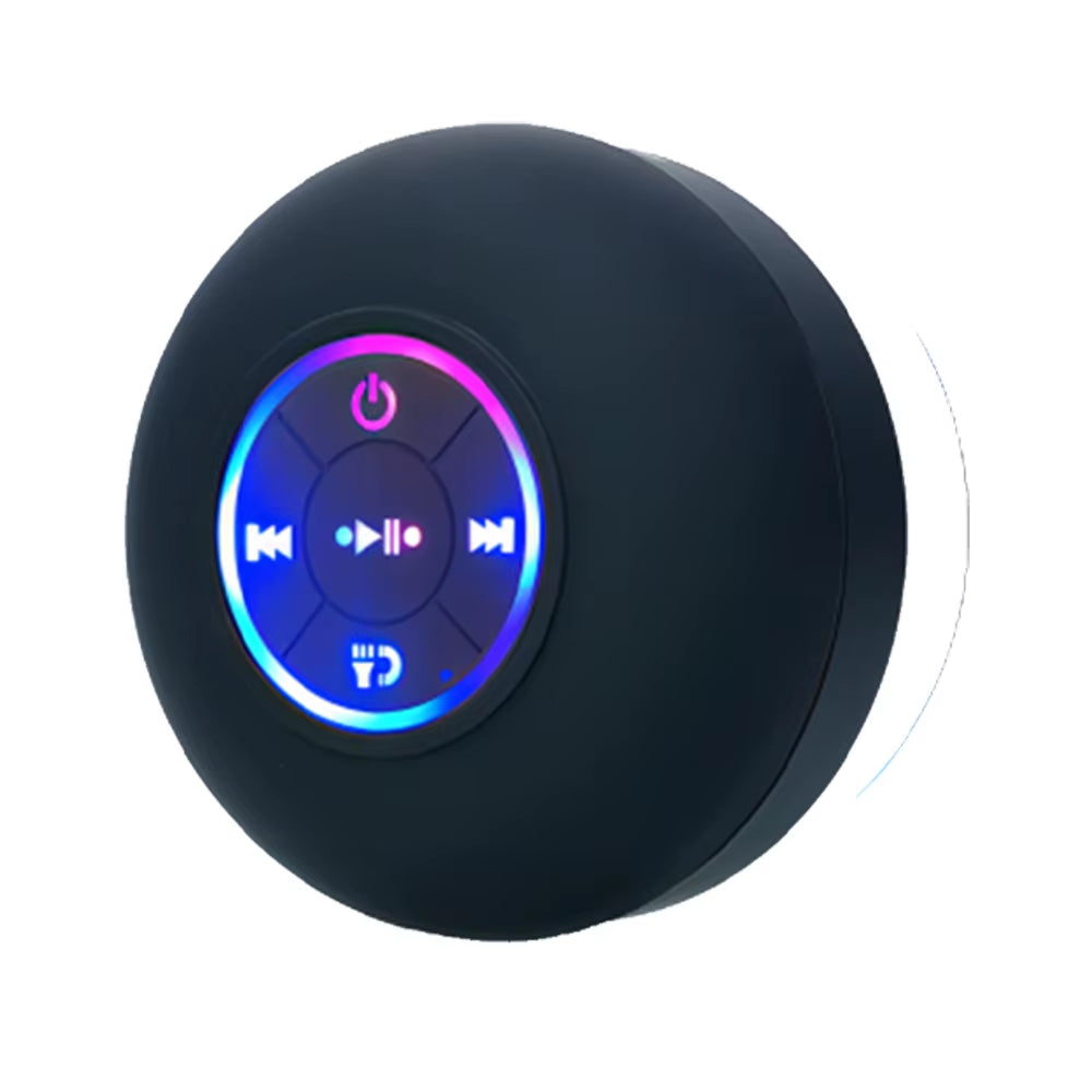 Portable Wireless Bluetooth Speaker with LED Light, IPX4 Waterproof Rating, Outdoor and Bathroom Use, Large Suction Cup, Stereo Sound System