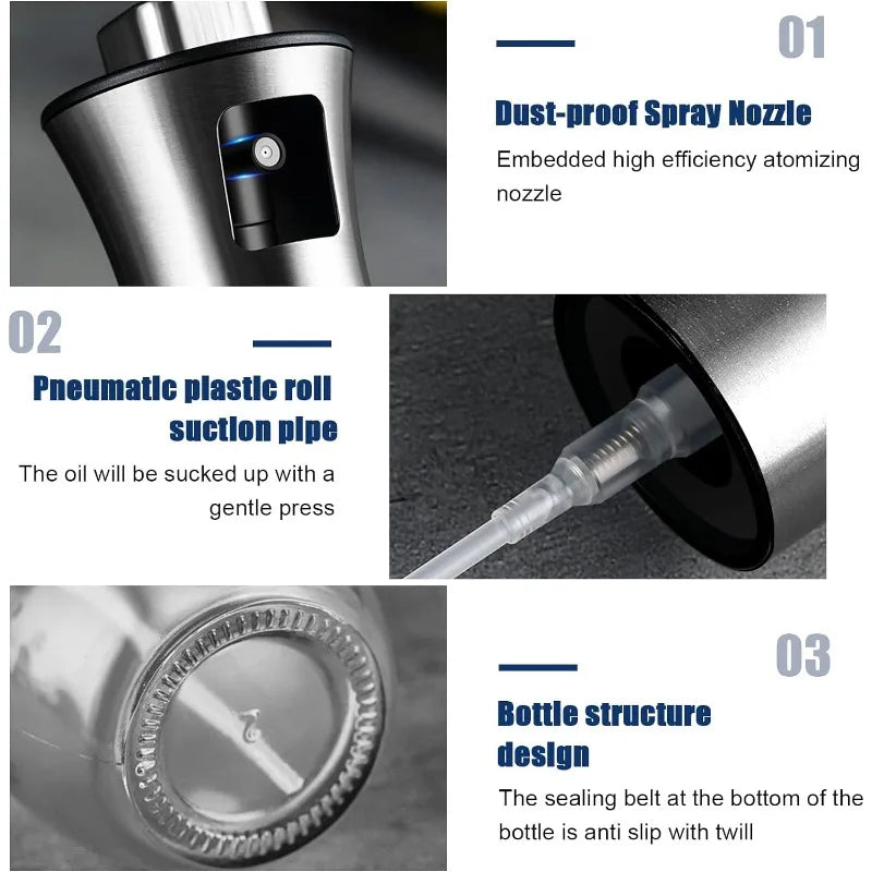 200ml Stainless Steel Oil Sprayer Bottle - Reusable Olive Oil Mister, Refillable and Portable Kitchen Essential