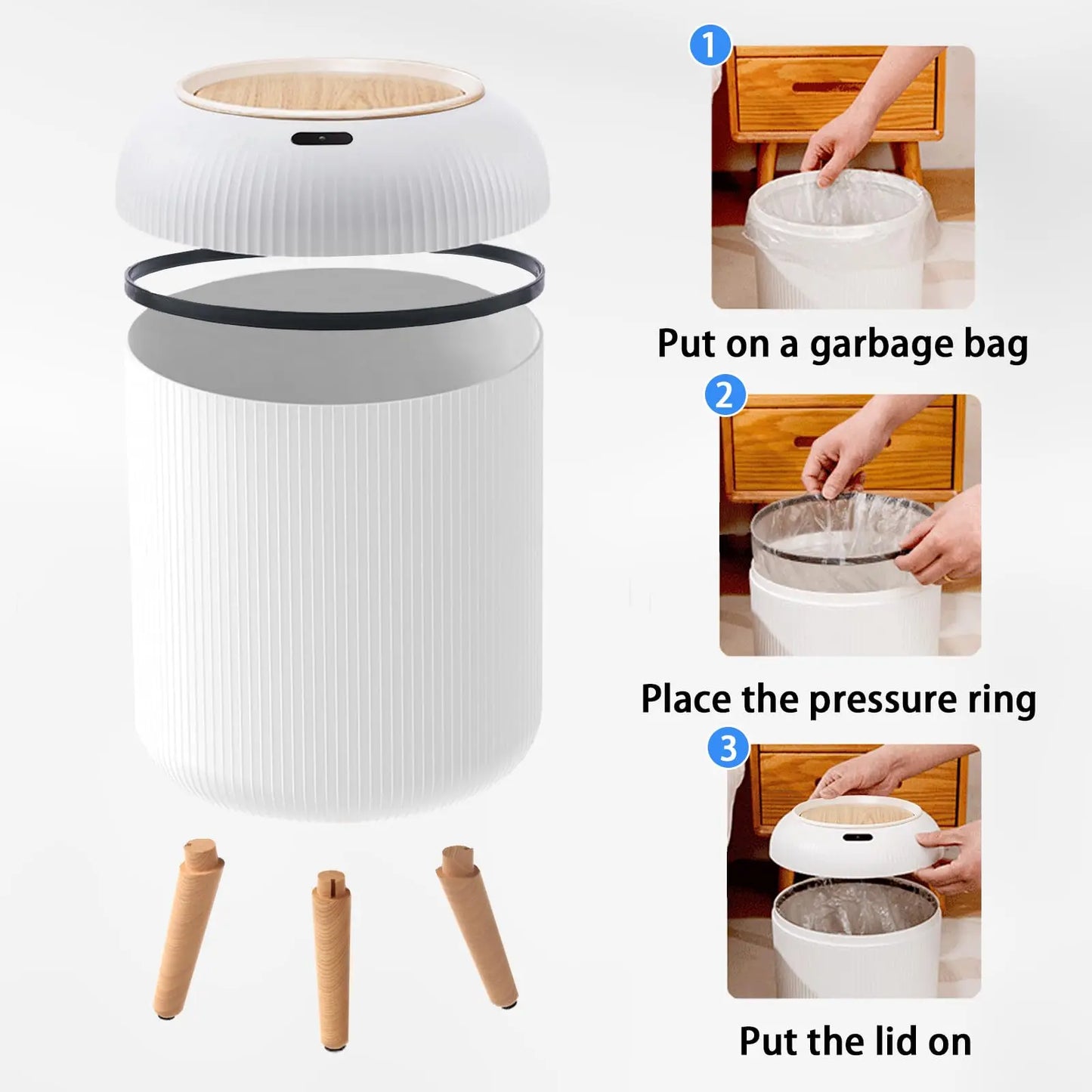 Smart Motion Sensor Trash Can with Lid - Compact Plastic Design for Bedroom, Bathroom, Kitchen, and Office Use