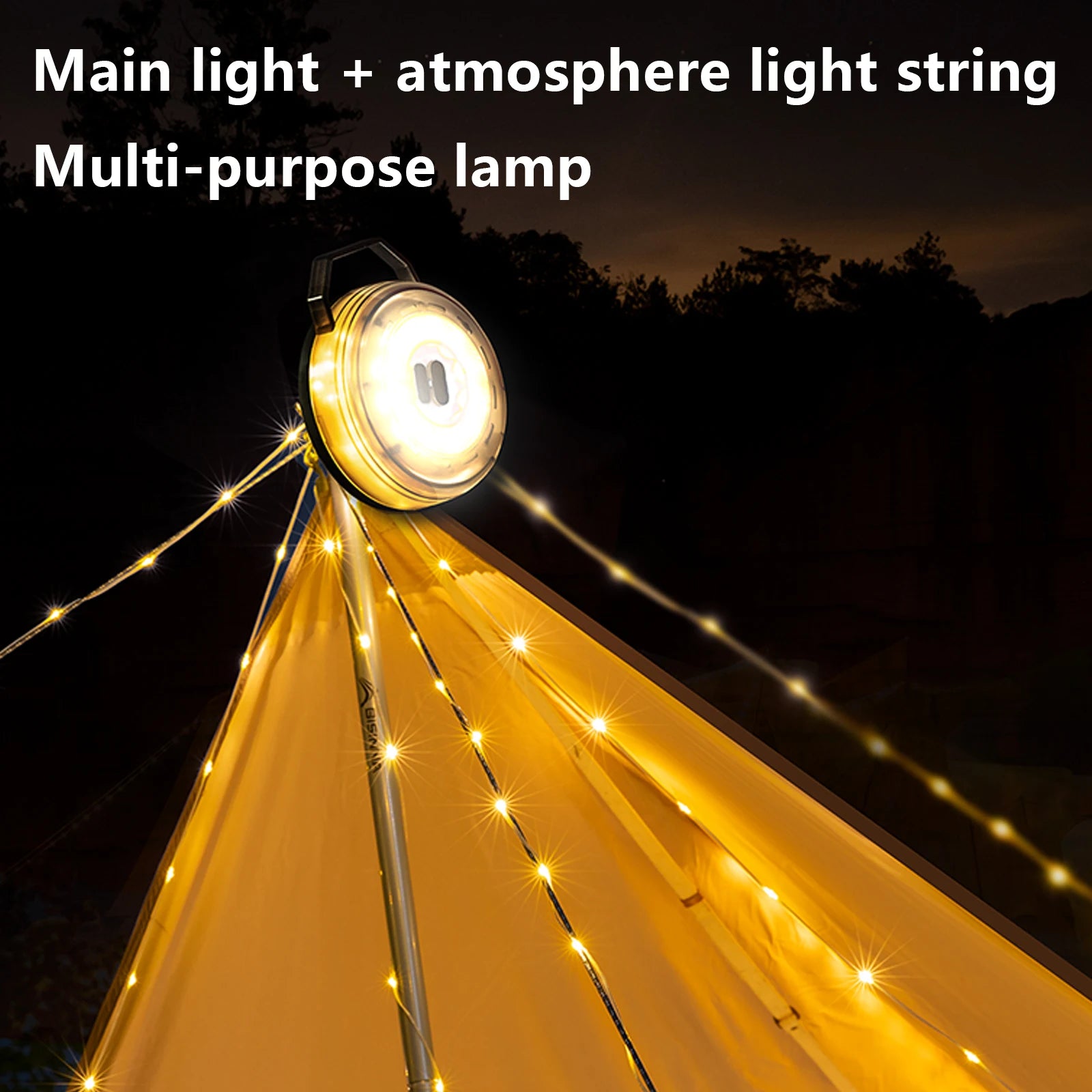 Rechargeable LED Camping String Light with USB Charging, 2000mAh Battery, IPX4 Waterproof Rating