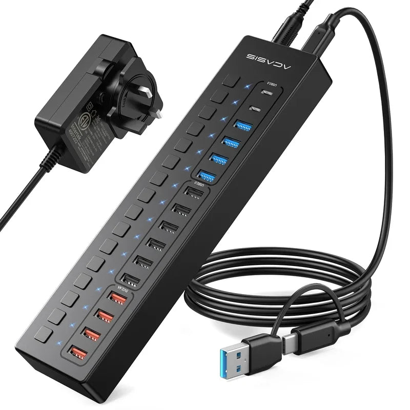 16-Port USB-C Splitter and Extender Hub for MacBook Pro - Ideal for Keyboard, Mouse, and Printer Connectivity