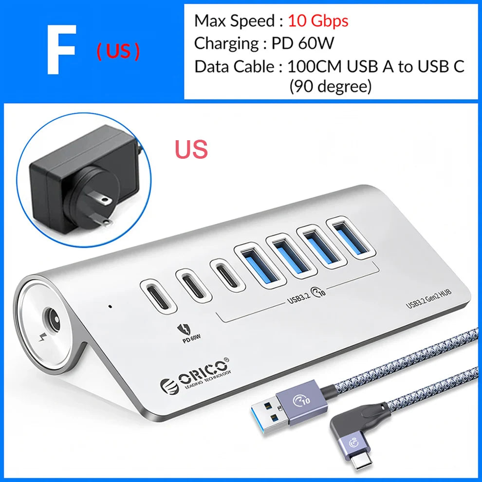 10Gbps USB 3.2 Type-C Docking Station Hub with PD60W Charging Adapter and Multi-Port Switch for PC and Laptop Accessories